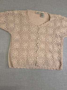 Jaclyn Smith Classics Floral Crochet Short Sleeve Cardigan, Size Medium